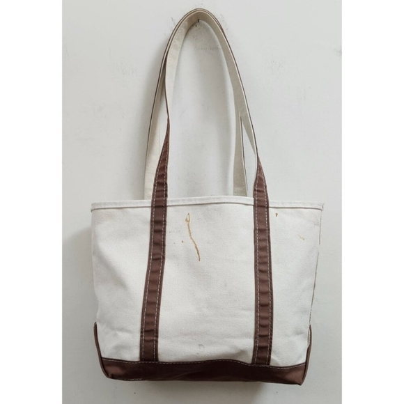 L.L.Bean Boat and Tote Canvas Bag Small White Brown Monogram CMA Made in USA - Picture 3 of 13